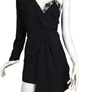 Zara Black One-Shoulder Asymmetric Blouse with Lace Trim